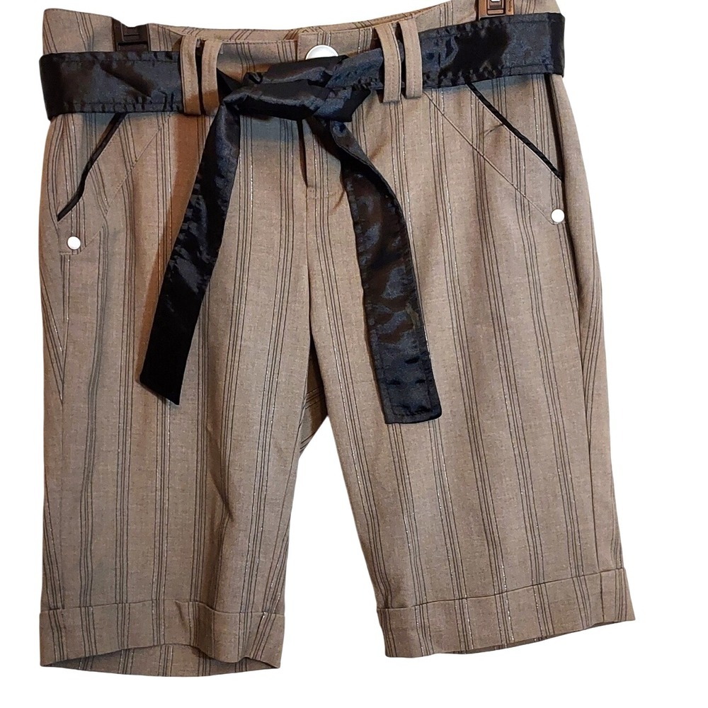 DKNY JEANS Women's Size 5 Striped Belted Bermuda Shorts Brown Black Accent